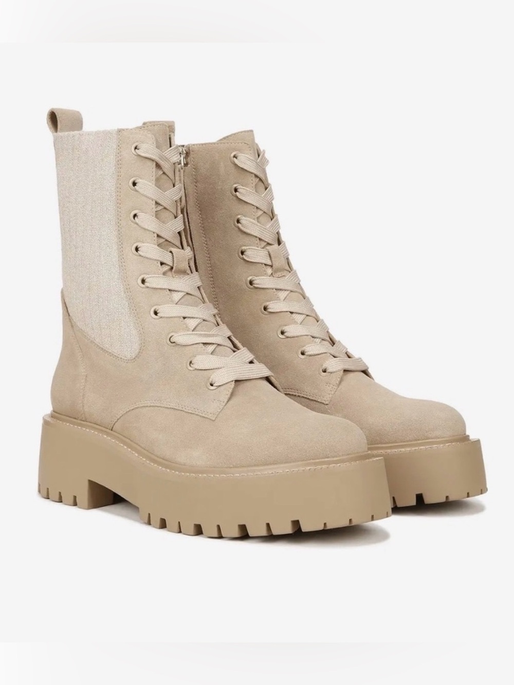 Sam Edelman Evina Suede Platform Lace Up Combat Boot Size 10 sesame beige